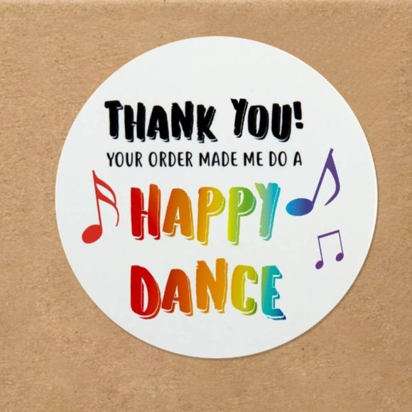 50 THANK YOU Happy Dance Stickers 2" - Picture 1 of 5